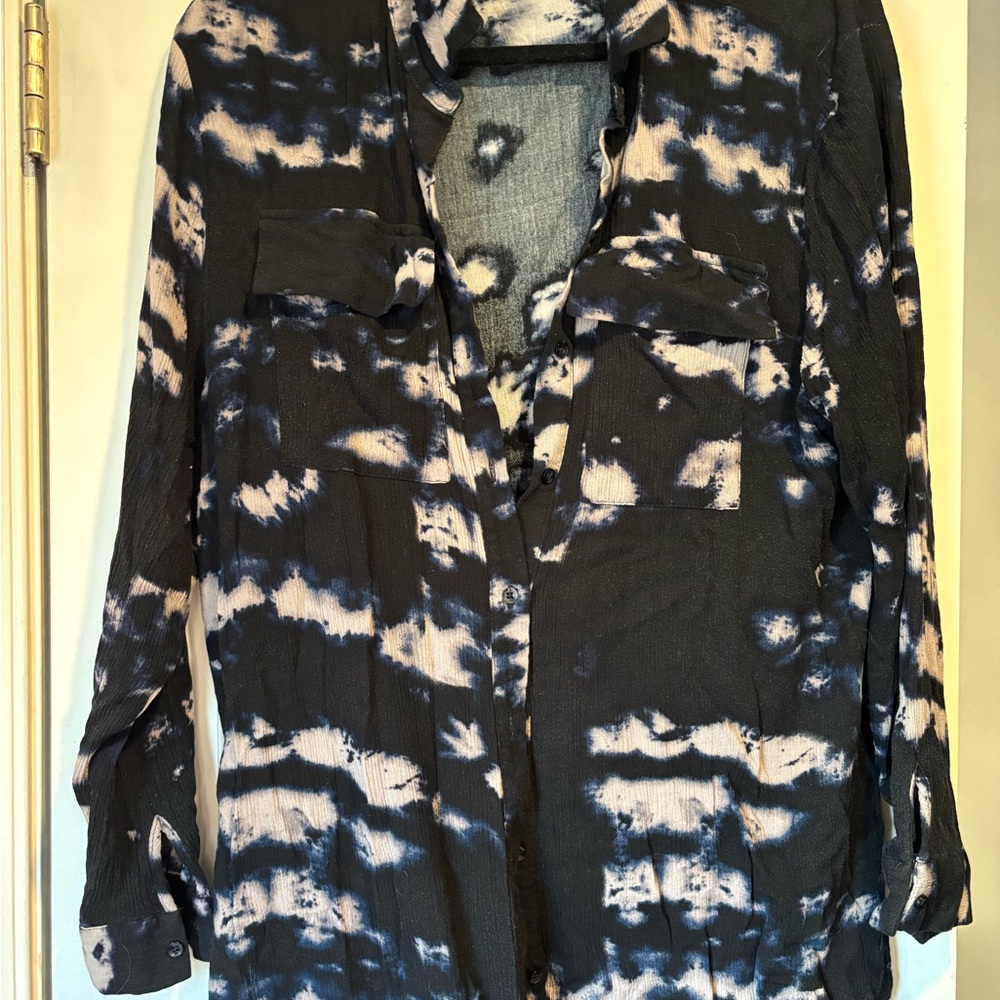 Black and Blue Tie-Dye Blouse